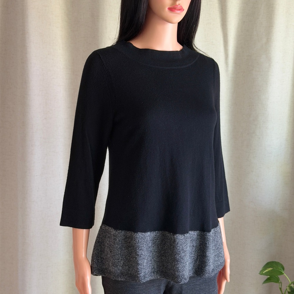 Anthropologie Angel of the North Black Gray Peplum Cashmere Wool Blend Sweater S